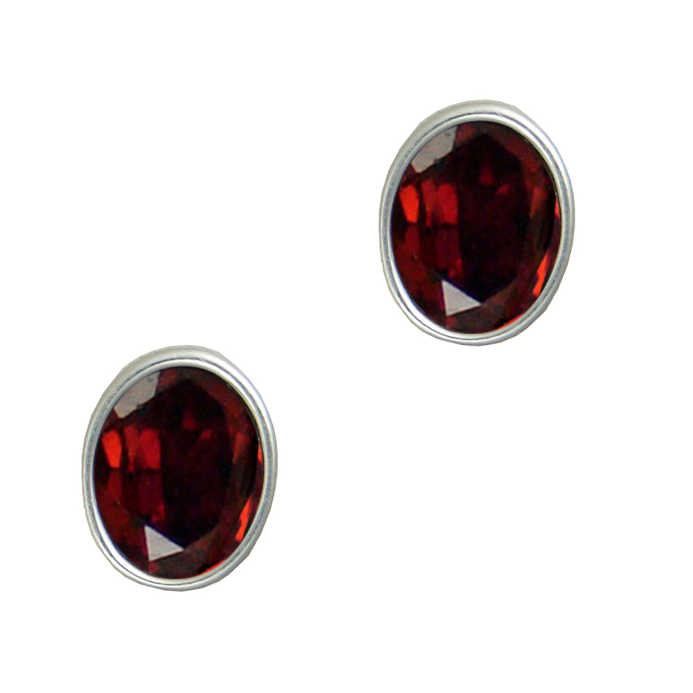 Sterling Silver Post Stud Earrings With Garnet